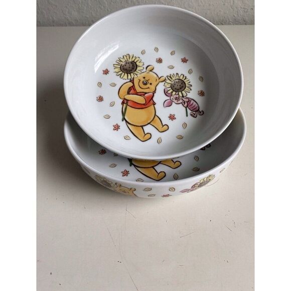 Set Of 2 Disney Winnie the Pooh Piglet Sunflower Dinner Pasta Dish Bowl Fall NEW - Picture 3 of 10